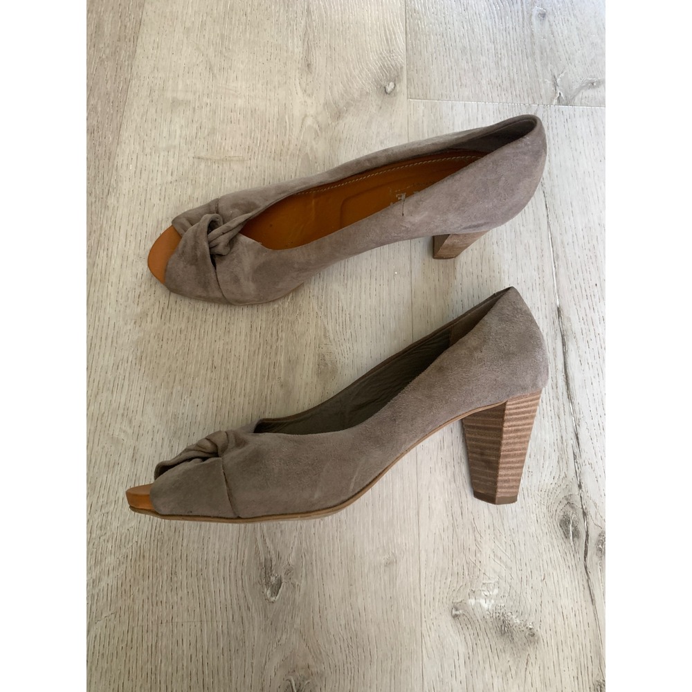 Maripé Taupe Grey Suede Peep Toe Knotted Block Heels Made in Italy Size‎ 39.5